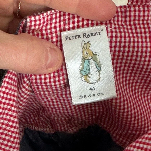 Vintage Peter Rabbit embroidered denim dress toddler girl gingham y2k